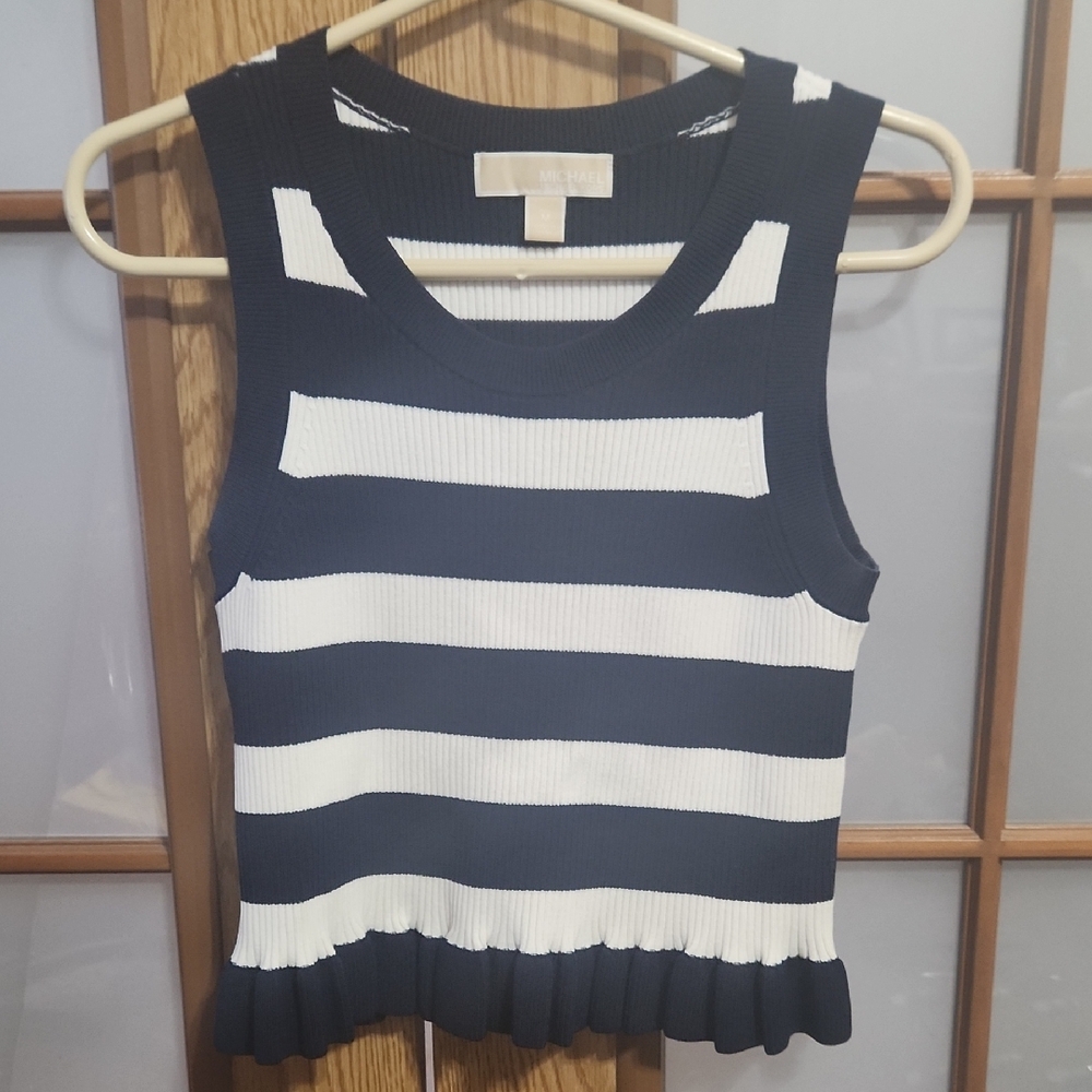 Michael Kors Navy And White Striped Sweater Cropped Tank Size Medium